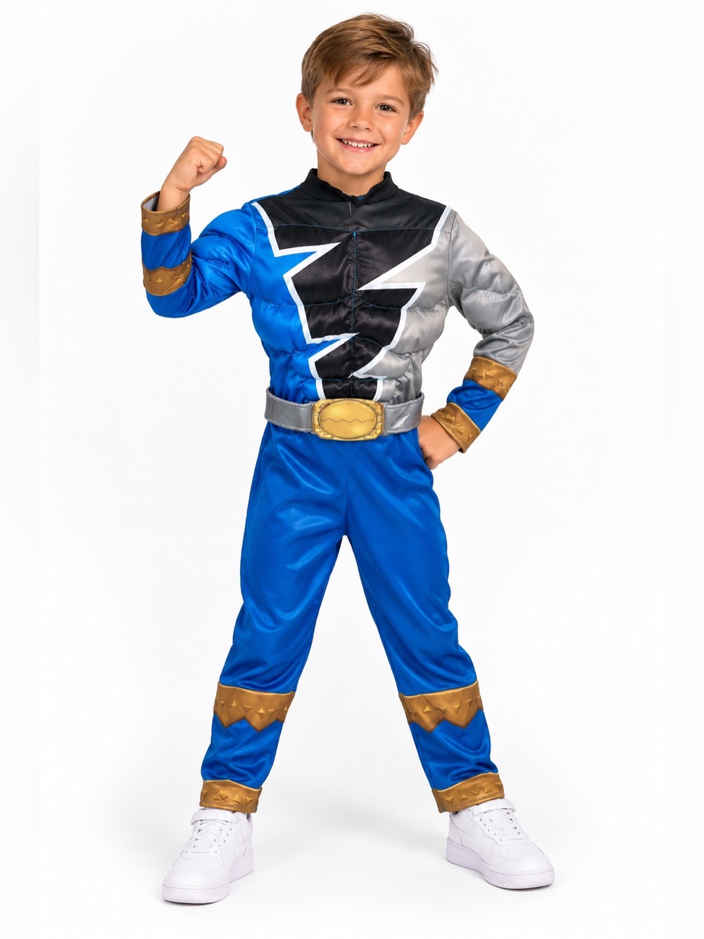 Power Rangers Dino Fury Blue Ranger Kids Muscle Costume Jumpsuit Small 4/6